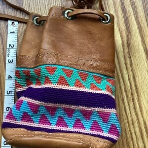 Brown Leather Mini Bag with Colorful Patterns